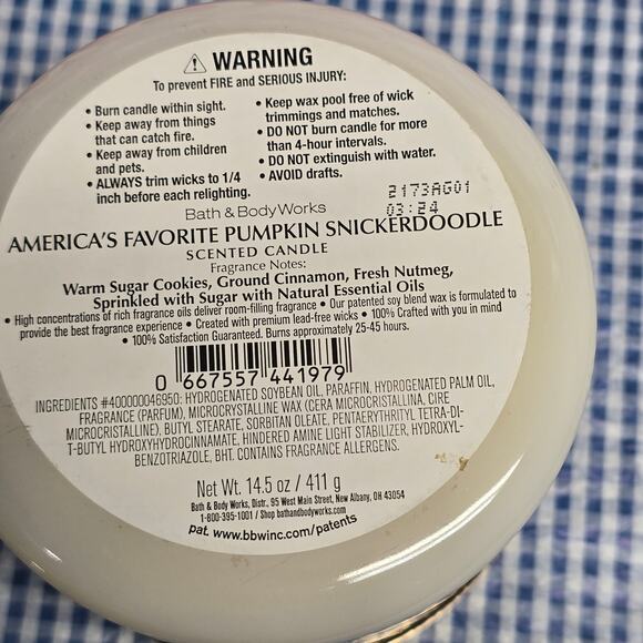BBW America's Favorite Pumpkin Snickerdoodle Large 3 Wick Candle Home Fragrance - Picture 2 of 2
